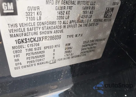 2015 GMC Yukon Denali from USA, damaged, VIN 1GKS1CKJXFR286039